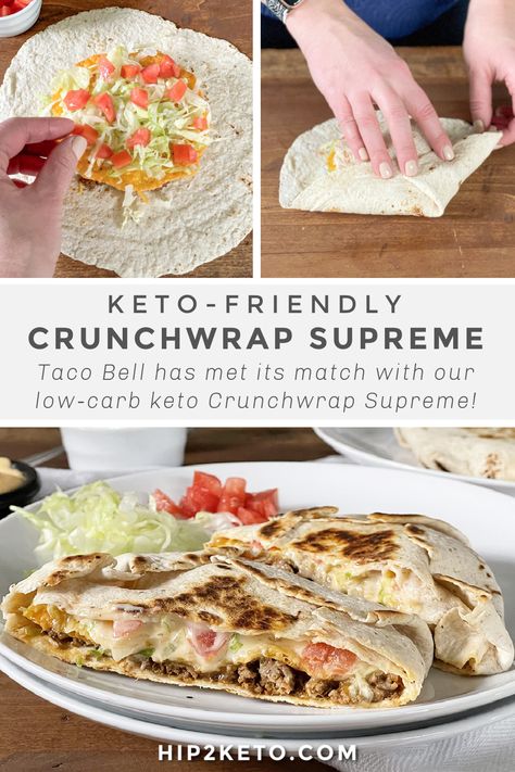 Keto Crunchwrap Supreme is on the menu for Taco Tuesday! If you're a Taco Bell fan, making this keto version at home is going to change your world! #keto #ketocrunchwrap #crunchwrap #crunchwrapsupreme #ketorecipes #ketodinner #ketosnacks #lowcarb #tacobell #tacobellcrunchwrapsupreme #copycat #copycatrecipes #ketocopycat #tacobelldupes #ketodiet #ketogenic Keto Crunchwrap, Healthier Me, Crunchwrap Supreme, Crunch Wrap, Boiled Egg Diet Plan, Diet Recipes Easy, Keto Taco, Low Carb Low Sugar, Best Low Carb Recipes