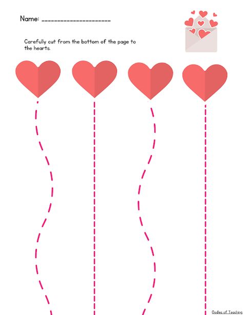 Valentine's Day Cutting Practice for Fine Motor Skill Development (Free Downloads) - Oodles of Teaching Fun Valentines Scissor Practice, Valentines Shapes Preschool, Valentine's Day Activity For Kindergarten, Valentine Day Preschool Activities, Hearts Preschool Activities, Valentine's Day Activities For Kindergarten, Valentines Day Activities For Preschoolers, Valentine's Day Activities For Preschool, February Preschool Worksheets