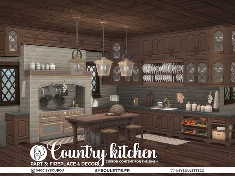 The Sims Resource - Patreon release - Country Kitchen part 3 - Fireplace & decor Sims 4 Cc Furniture Kitchens, Sims Decor, Witchy House, Furniture Cc, Sims 4 Kitchen, Free Furniture, Farm Kitchen, Kitchen Fireplace, Kitchen Pot