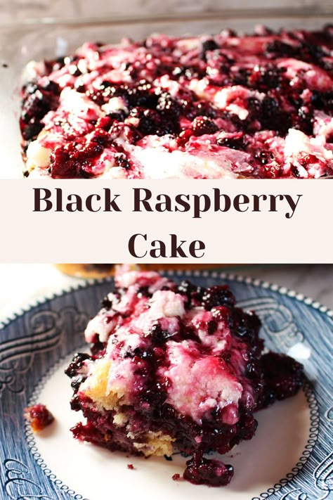 Black Raspberry Cake recipe made. Blackberry Velvet Delight, Cake And Fruit Dessert, Recipes For Black Raspberries, Black Raspberry Recipes Desserts, Black Rasberry Deserts, Black Raspberry Cake Recipes, Black Raspberry Cookies, Black Raspberry Custard Pie, Blackcap Raspberry Recipes