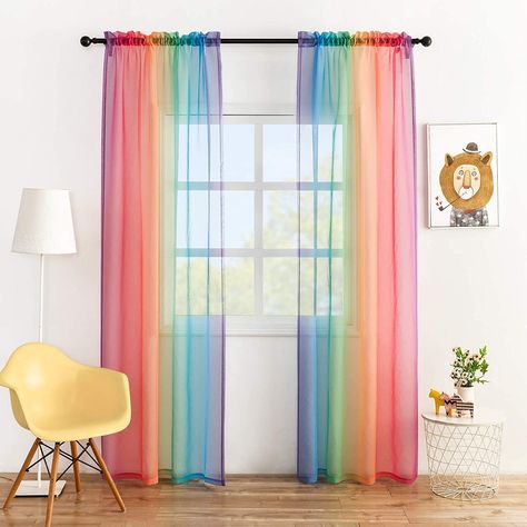 Rainbow Curtains, Voile Curtains, Sheer Curtain Panels, Bedroom Balcony, Linen Texture, Sheer Curtain, Sheer Curtains, Curtains Living Room, Rod Pocket