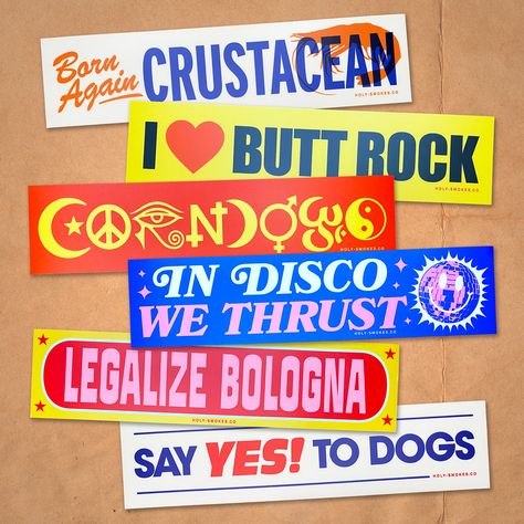 70s Bumper Stickers, Bumper Sticker Design, Funny Typography, Vintage Bumper Stickers, Typography Sticker, Text Stickers, Sticker Pack Design, Graphic Design Stickers, Bumper Stickers Aesthetic