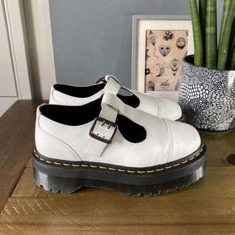 White Bethan Dr Martens Mary Jane Doc Martens, White Doc Martens, Dr Martens White, Custom Shoes Diy, Shoe Gallery, Platform Mary Janes, Girly Shoes, Aesthetic Shoes, Diy Shoes