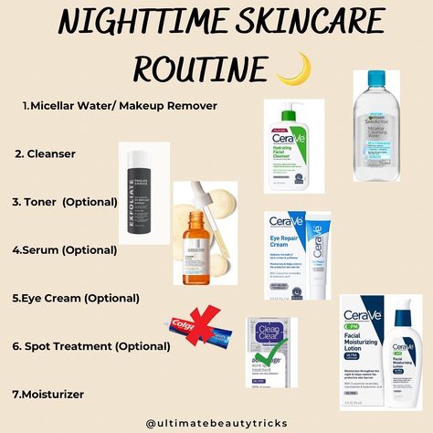 Top Tier Beauty Secrets🥳 on Instagram: “Comment below your nighttime skincare routine order! 💗👏 #skincare #skincareroutine #skincaretips #beautytips” Skincare Routine Order, Nighttime Skincare Routine, Skin Care Routine Order, Night Time Skin Care Routine, Nighttime Skincare, Micellar Water, Repair Cream, Facial Cleanser, Beauty Secrets