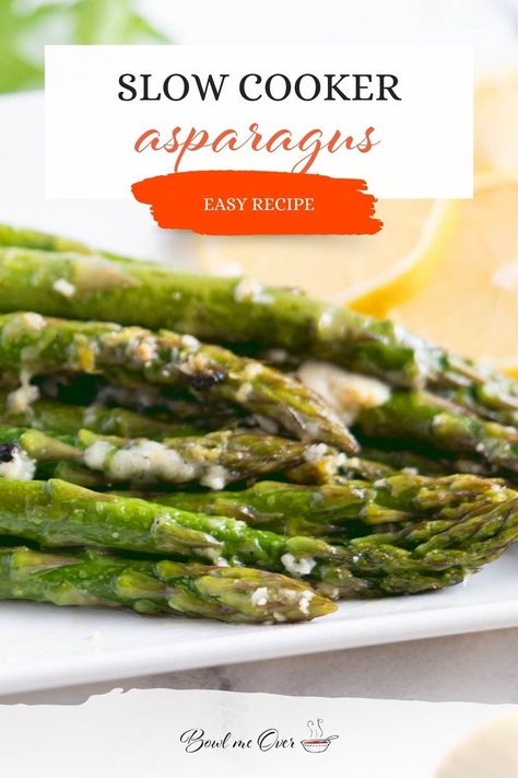 Enhance your mealtime with Slow Cooker Asparagus — a scrumptious and easy-to-make side dish perfect for any gathering. Fresh asparagus, garlic, parmesan, lemon, and olive oil combine to deliver a burst of exquisite flavors that will have your palate yearning for more. Asparagus In Crockpot, Crock Pot Asparagus Recipes, Ninja Foodi Asparagus Recipes, Asparagus Recipes Crockpot, Crockpot Asparagus Recipes, Steamed Asparagus Recipes, Crockpot Asparagus, Asparagus Crockpot, Slow Cooker Asparagus