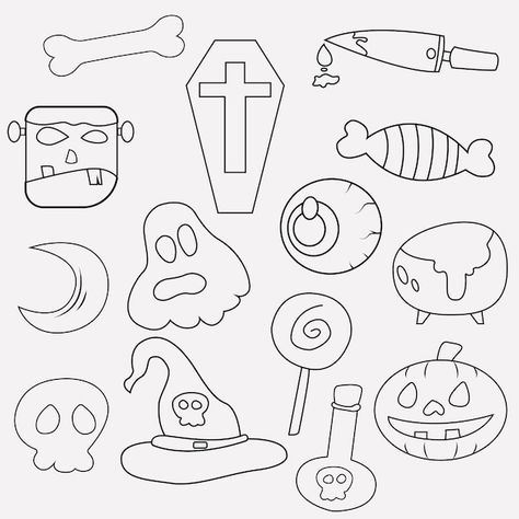 Elementos del esquema de halloween. ilus... | Premium Vector #Freepik #vector #bruja-halloween #bruja #sombrero-bruja #clipart Halloween Outline, Illustration Outline, Halloween Illustration, Halloween Pictures, Premium Vector, Vector Illustration, Halloween