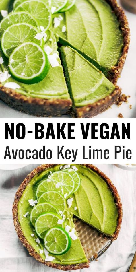 No-bake key lime pie! This vegan key lime pie recipe is made with avocados and will slay the dessert table- even the non-vegans in my life love this recipe! Healthy paleo and raw key lime pie recipe. #vegan #paleo #avocados #recipes #baking #pie Vegan Key Lime Pie Recipe, Healthy Key Lime, Healthy Key Lime Pie, Vegan Key Lime Pie, Deserturi Raw Vegan, Vegan Key Lime, Hormone Nutrition, Baking Pie, Key Lime Pie Recipe