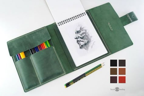 Gift Ideas For Artists, Green Pencil Case, Colored Pencil Holder, Leather Pencil Roll, A5 Sketchbook, Gifts For Artists, Custom Street Signs, Green Pencil, Travel Sketchbook