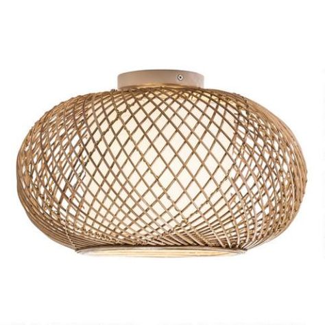 Natural Wicker and Jute Reyna Flush Mount Ceiling Light | World Market Affordable Pendant Lighting, Wicker Light, Stylish Chandelier, Buying An Rv, Paradise Cove, Downstairs Bathroom, Flush Mount Light, Bathroom Reno, Task Lamps