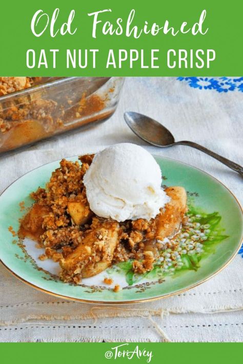 Old Fashioned Oat Nut Apple Crisp and The Story of Johnny Appleseed - A simple and scrumptious recipe for old fashioned spiced apple crisp with a hearty topping. A great recipe for back-to-school and as a go-along for a history study for homeschooling! | ToriAvey.com #applecrisp #apple #johnnyappleseed #autumn #harvest #fall #seasonal #oats #nuts #fruit #dessert #alamode #kosher #sweettooth #sweets #TorisKitchen History Study, Kosher Kitchen, Rosh Hashanah Recipes, Old Fashion Oats, Johnny Appleseed, Food Innovation, Delicious Thanksgiving, Apple Crisp Recipes, Kosher Recipes