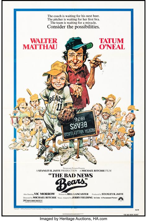 Bad News Bears, Vic Morrow, Tatum O’neal, Sunday Movies, 80s Movie Posters, Walter Matthau, Uplifting Books, Jack Davis, Parental Guidance