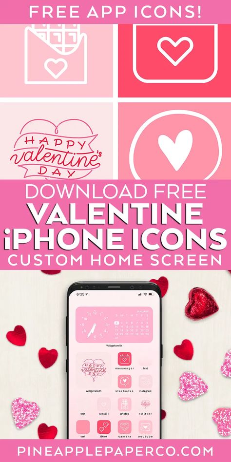 FREE Valentine’s Day iPhone Aesthetic App Logos and Icons - Download the whole FREE bundle at Pineapple Paper Co. #iphoneaesthetic #aesthetic #valentinesday #phonewallpaper #valentinediy Aesthetic App Logos, Phone App Icons, Red Ios, Icons For Iphone, Valentines Wallpaper Iphone, App Logos, Valentine Crafts For Kids, Themes App, Valentine Theme