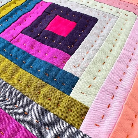 I’m smitten with all this texture. Testing out quilting for my big log cabin quilt, and I really love how this looks on this little study… | Instagram Giant Log Cabin Quilt, Log Cabin Quilts Variations, Big Log Cabin, Study Instagram, Quilt Big, Cabin Quilt, Log Cabin Quilts, Log Cabin Quilt, Hand Quilting