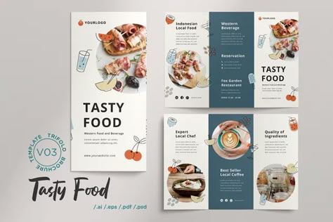 Trifold Brochure Vol.03 Tasty Food Menu Restaurant - Design Template Place Menu Brochure Design, Brochure Design Food, Food Brochure Design, Food Brochure, Brochure Menu Design, Food Brochure Design Creative, Food Brochure Design Layout, Menu Trifold, Catering Brochure Design