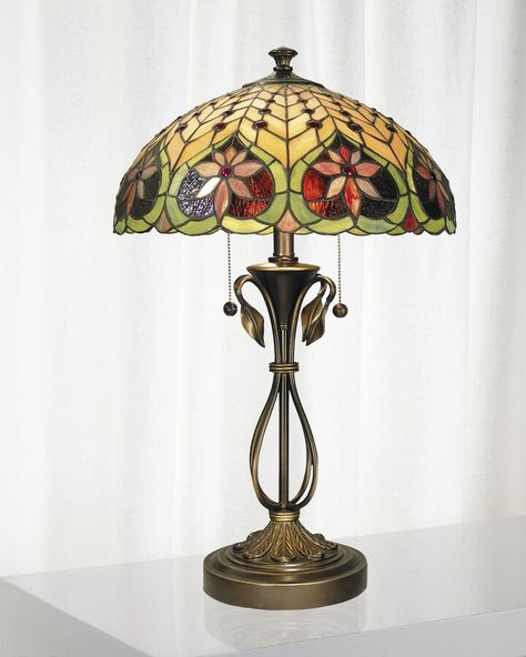 Tiffany lamp with art glass shade. Uses two 75-watt bulbs (not included). Base: 8"Dia. x 16.5"T. Imported. Boxed weight, approximately 26 lbs. | Dale Tiffany Leilani Tiffany Table Lamp Lamp Tattoo, Tiffany Style Lamp, Tiffany Lamp, Tiffany Table Lamps, I Love Lamp, Stained Glass Lamps, Tiffany Lamps, Tiffany Style, Amber Glass