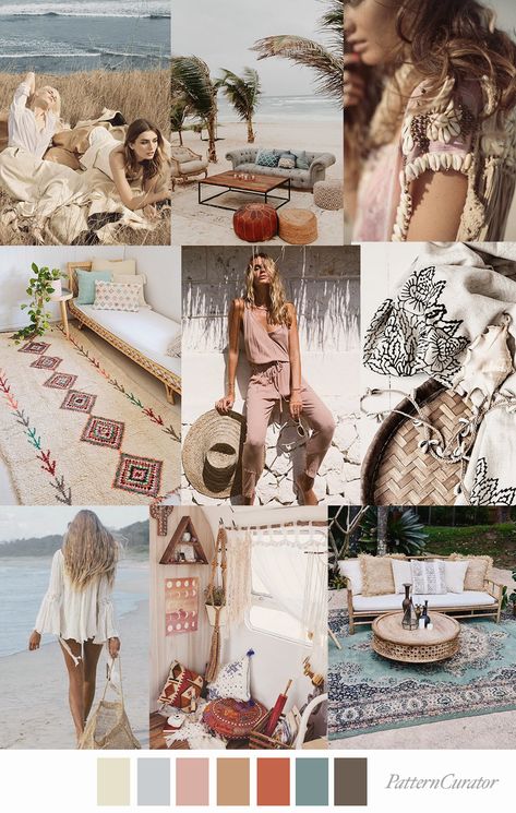 BOHEMIAN BEACH by Pattern Curator (SS20) Pattern Curator, Bachelor Of Fine Arts, Mood Board Inspiration, Bohemian Beach, Mood Board Fashion, Color Stories, Color Print, Color Textures, Colour Schemes