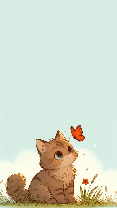 Samsung Wallpaper Kawaii, Cat Wallpaper Ipad, Call Background Wallpaper, Cat Phone Wallpaper, Photography Iphone, Wallpaper Photography, Animal Illustration Art, Cute Animal Clipart, Cute Pastel Wallpaper