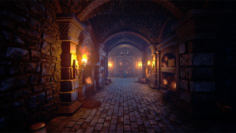 ArtStation - The Cult's Dungeon Dungeon Art Concept, Anime Dungeon Background, D&d Backgrounds, Royal Dungeon, Dungeon Hallway, Dungeon Concept Art, Treasure Background, Dungeon Background, Trap Room