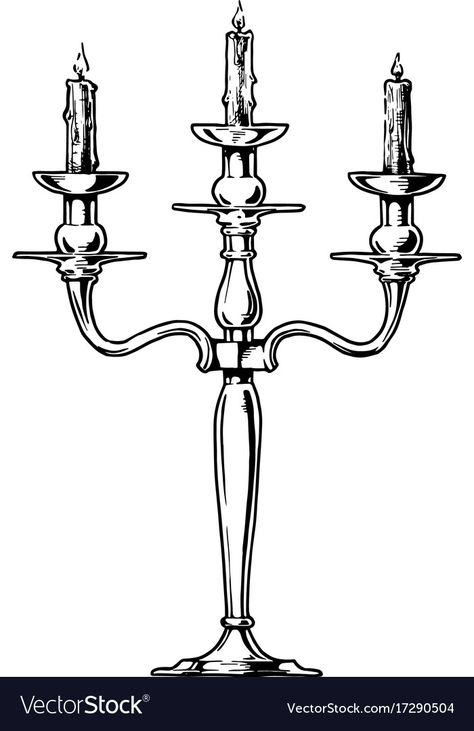 Candelabra Drawing, Candlestick Drawing, Candle Drawing Art, Candlestick Tattoo, 300 Drawing Prompts, Candle Illustration, Fancy Candles, Candle Drawing, Stick Drawings