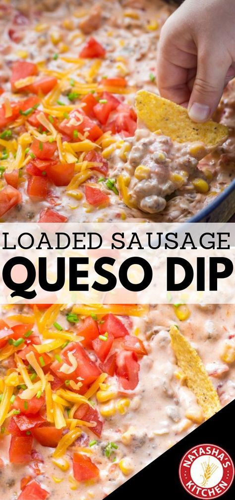 Sausage Queso Dip, Sausage Queso, Sausage Dip Recipe, Queso Dip Recipe, Corn And Tomato, Savory Dips, White Queso Dip, Sausage Dip, Queso Dip Recipes