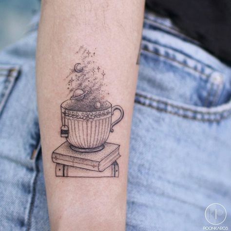 Teapot Tattoo, Book Inspired Tattoos, Coffee Cup Tattoo, Little Prince Tattoo, Tea Tattoo, Teacup Tattoo, Book Tattoos, Cup Tattoo, Bookish Tattoos