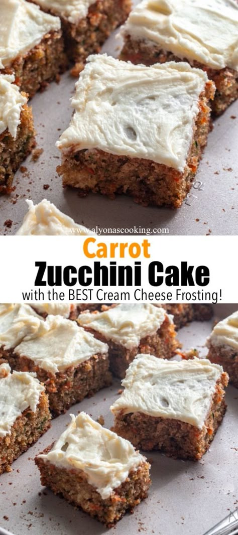 Zucchini Carrot Bars, Carrot Cake Zucchini Muffins With Glaze, Zoe Bakes Carrot Cake, Carrot Courgette Cake, Zucchini Carrot Cupcakes, Carrot Zucchini Bread Recipes, Zucchini Carrot Cake With Cream Cheese Frosting, Zucchini And Carrot Bread Recipes, Zucchini Carrot Pineapple Cake