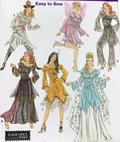 Simplicity 5363 Costume Pattern Boho Hippie Pirate Fairy Goddess 14 16 18 20 Halloween Costume Sewing Patterns For Women, Goth Clothing Patterns, Vintage Fairy Costume, Boho Sewing Patterns Bohemian Style, Free Boho Sewing Patterns, Fairy Dress Sewing Pattern, Fairy Dress Pattern Free Sewing, Witchy Sewing Projects, Nature Fairy Costume