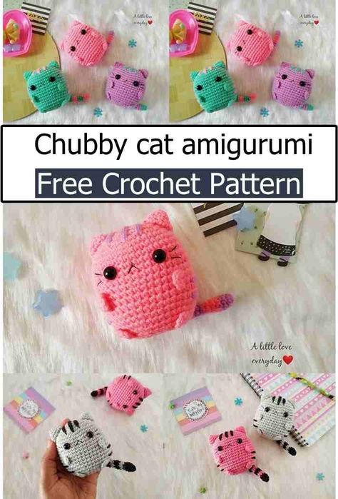 Chubby Cat Amigurumi Dumpling Kitty Crochet Pattern, Crochet Fat Cat Free Pattern, Simple Cat Crochet Pattern, Fat Cat Crochet Pattern, Crochet Pet Patterns, Amigurumi Cat Free Pattern, Quick Amigurumi, Character Crochet, Kawaii Amigurumi