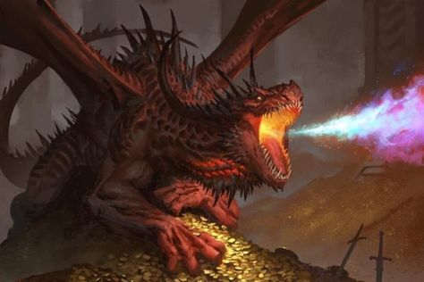 Every chromatic dragon in MTG Adventures of the Forgotten Realms - Dot Esports Tiamat Dragon, Chromatic Dragon, Evil Dragon, Dragon Queen, Legendary Dragons, Dnd Dragons, Fantasy Beasts, Dragon Pictures, Fantasy Monster