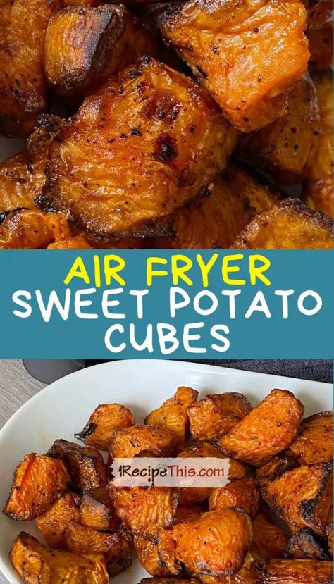 Air Fry Sweet Potato Cubes, Air Fry Sweet Potato, Sweet Potatoes In Air Fryer, Best Air Fryer Sweet Potato, Potatoes In Air Fryer, Sweet Potato Cubes, Potato Cubes, Cubed Sweet Potatoes, Crispy Sweet Potato