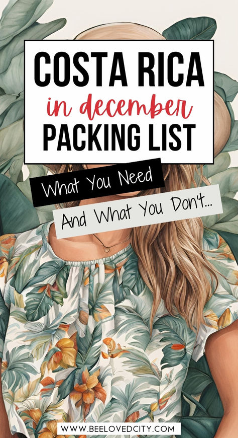 Heading to Costa Rica in December? Expect warm, tropical weather with occasional rain, so pack light, breathable clothing like shorts, tank tops, and sundresses. Bring a swimsuit for beach days and a light rain jacket for those quick showers. If you plan to explore the rainforest or mountains, add sturdy shoes, a hat, and insect repellent to your packing list. Get ready to enjoy your adventure in comfort and style! #CostaRicaTravel #TropicalPackingList #WhatToWearInCostaRica Outfit Ideas For Costa Rica, Packing List For Costa Rica, Vacation Outfits Costa Rica, What To Pack For Costa Rica, Costa Rica Hiking Outfit, Costa Rica Outfit Ideas, Costa Rica Outfits, Costa Rica Clothes, Costa Rica Fashion