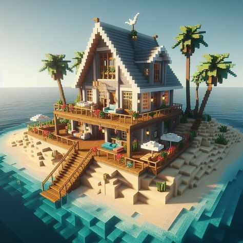 #minecraft #minecraftsurvival #minecraftbuilding #beachhousestyle #beach #palmtrees Coastal House Minecraft, Island Minecraft House, Minecraft Beach Resort, Beach Minecraft Builds, Minecraft Seaside House, Minecraft Mermaid House, Island House Minecraft, Minecraft Palm Tree, Minecraft Beach Builds