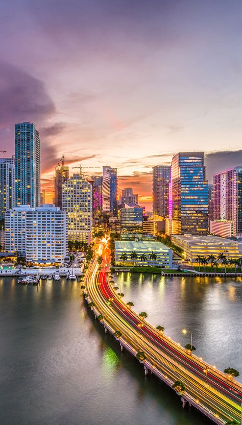 The picture represents a dusk scenery of Miami downtown, its high rises and local Marina. Miami Skyline Wallpaper, Miami Wallpaper Iphone, Miami Background, Miami Culture, Miami Landscape, Aesthetic Cities, Miami Downtown, Miami Wallpaper, Miami Vintage