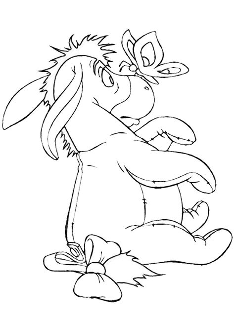 Eyore Drawing Simple, Disney Coloring Pages For Grown Ups, Minimalist Coloring Book, Eeyore Drawing, Winnie The Pooh Coloring Pages, Cartoon Outline, Eeyore Coloring Pages, Eeyore Outline, Eeyore And Tigger Drawings