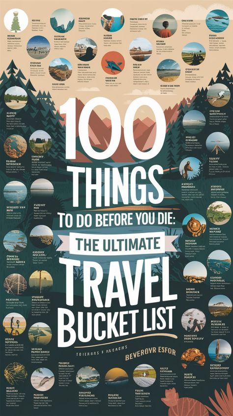 Check off these 100 must-do experiences from your travel bucket list. From thrilling adventures to serene escapes, save this pin for inspiration! #TravelBucketList #MustDo #AdventureAwaits Travelling Bucket List, Us Bucket List Travel Destinations, Bucket List Travel United States, Moody Travel Aesthetic, Bucketlist Travel Ideas, Bucket List Vacation Ideas, Bucket List Travel Ideas, World Travel Bucket List, 2025 Bucket List