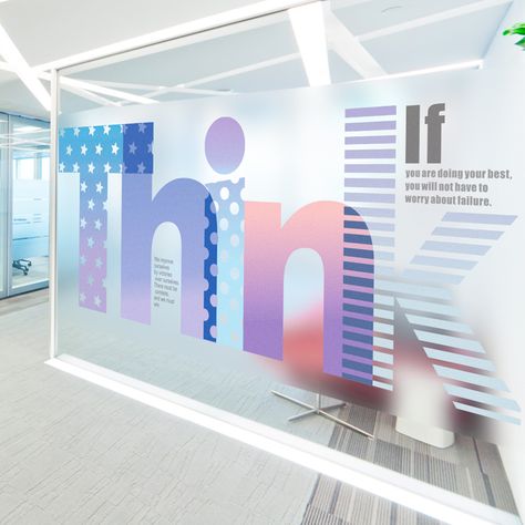 Creative English frosted glass film office partition colored cellophane door sticker translucent opaque Office Glass Frosting Design, Glass Door Sticker Design, Environment Graphics, Glass Door Sticker, Glass Film Design, Frosted Glass Sticker, Glass Door Design, Frosted Glass Window, Office Wall Design