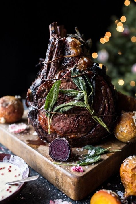 Sage Crusted Standing Rib Roast with Gorgonzola Cream Sauce (VIDEO) | halfbakedharvest.com @hbharvest #weihnachtsessen