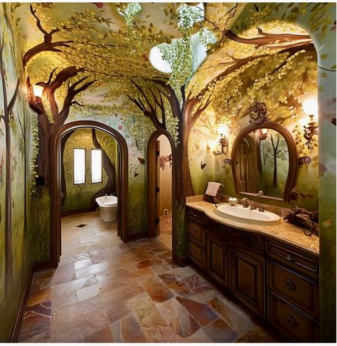 Fairy Lights Bathroom, Forestcore House, Fairycore Bathroom, Fairy Bathroom, Crazy Bathrooms, Trip Room, Creating A Book, Powder Room Design Ideas, Fairytale Bedroom