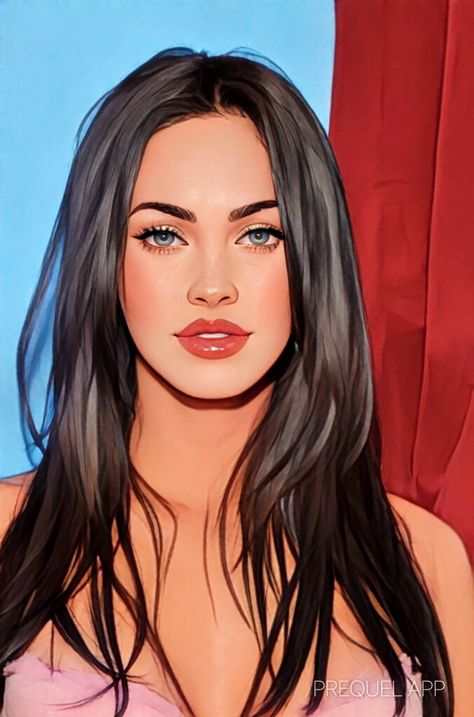 Megan Fox Illustration, Megan Fox Portrait Painting, Megan Fox Art, Megan Fox Drawing, Megan Fox Portrait, Prequel App, Dr Faceclaims, Fox Cartoon, Fox Drawing