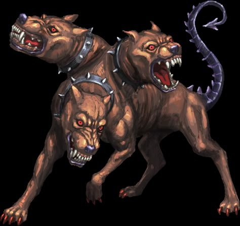 Cerberus - Giant 3 Headed Dog with the tail of a snake from Greek mythology Icona Ios, Demon Dog, Pitbull Tattoo, Dark Creatures, Mythology Tattoos, Mythological Creatures, Dog Tattoo, Mystical Creatures, Animal Sketches