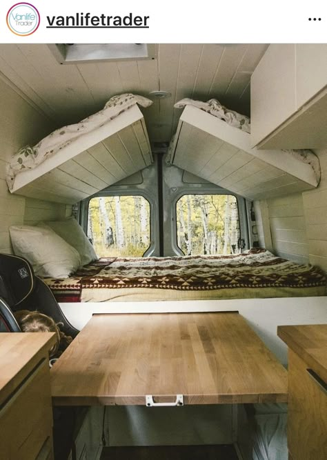 Fold Up Bunk Beds Camper, Two Bed Van Conversion, Van With Bunk Beds, Van Life Bunk Beds, Camper Van With Bunk Beds, Camper Van Bunk Beds, Campervan Bunk Beds, Van Conversion With Bunk Beds, Diy Camper Bunk Beds