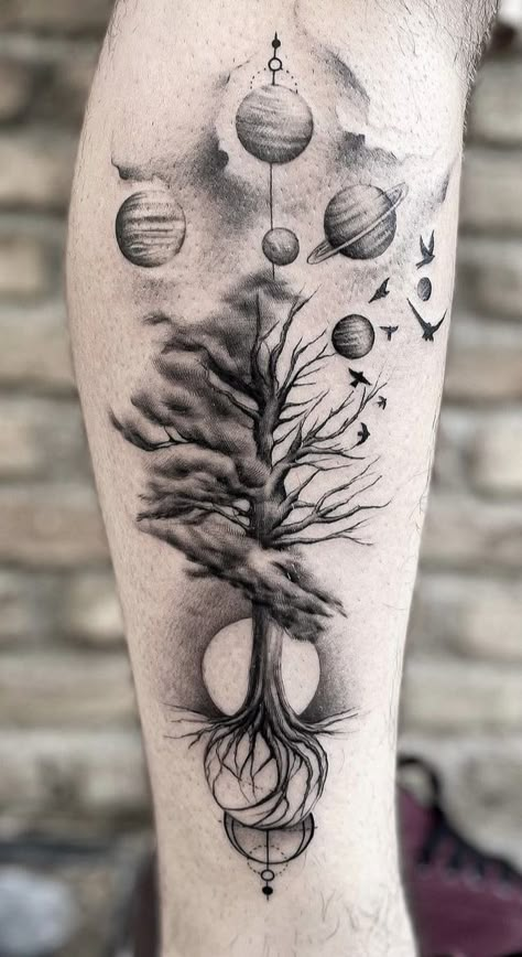 Galaxy Tree Tattoo, Life Tree Tattoo Men, Manga Tattoo Hombre Ideas, Tree Of Life Tattoo Men, Unique Tattoos Ideas, Kids Tattoo Ideas, Baby Tattoo Ideas, Quotes Tattoo Ideas, Tattoo Ideas Christian