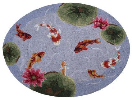 AREA RUG !! Pond Rug, Fish Rug, Funky Rugs, Hook Rug, Koi Fish Pond, Childrens Rugs, Pond Design, Oval Rugs, Lotus Flowers