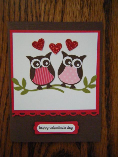 Owl Valentine Card Valentine Owls, Valentines Diy Kids, Valentine Wood Crafts, Owl Punch Cards, Valentines Day Cards Handmade, Boutique Cards, Owl Valentines, Diy Valentines Cards, Valentine Love Cards