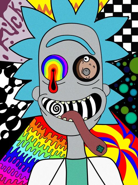 Rick And Morty Aesthetic Drawing, Trippy Cartoon Art, Rick And Morty Canvas Painting, Trippy Cartoon Drawing Ideas, Trippy Cartoon Painting Ideas, Mushroom Dance, Painting Trippy, Acid Lsd, Ig Store