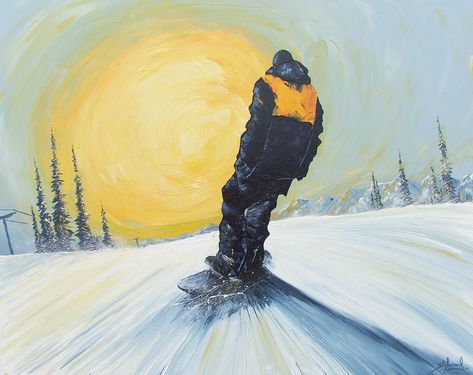 Snowboarding Painting Canvases, Snowboarding Painting Easy, Snowboarder Painting, Snowboarding Watercolor, Snowboard Watercolor, Snowboarding Painting, Snowboard Painting, Ski Artwork, Snowboard Art