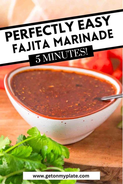 This easy homemade fajita sauce is made with a delicious blend of olive oil, lime juice, soy sauce, and simple seasonings that you likely already have in your spice cabinet. It's an easy and versatile fajita marinade that will instantly add flavor to burritos, nachos, tacos, salads, and more! Authentic Mexican Fajitas Recipes, Easy Fajita Marinade, Fajita Sauce Recipe, Best Fajita Marinade, Blackstone Camping, Fajita Chicken Marinade, Fajita Marinade Recipe, Beef Fajita Marinade, Fajita Sauce