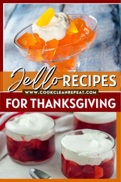 Looking for new jello recipes for Thanksgiving? This post will not disappoint! Whether it’s for the kids or the adults, there are awesome jello recipes to impress everyone! How To Make 1 2 3 Jello, 3 Layer Jello Salad, Orange Jello Desserts Cool Whip, Jello Gelatin Recipes, Orange Jello Mold Recipes, Jello Fruit Pie, Pear Jello Salad Recipes, Banana Jello Dessert, Jello Salad Recipes Thanksgiving