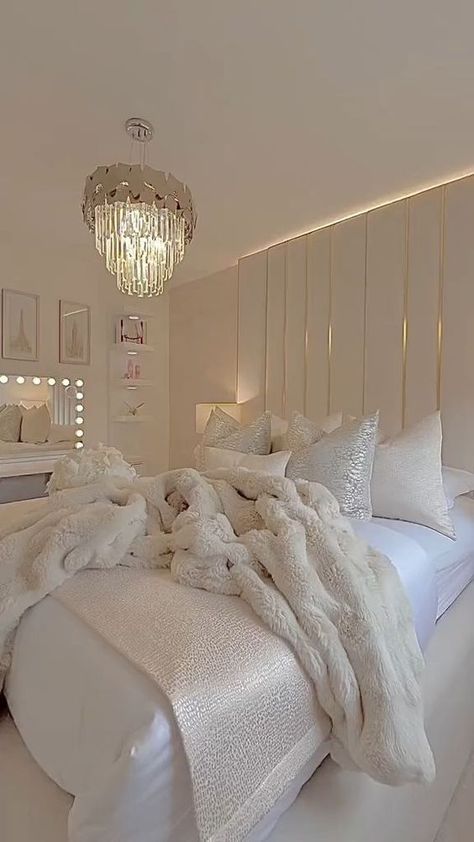 Transform your bedroom into a glamorous retreat. #LovelyHome #LuxuryInteriors credit @thebedroomcentre Cream And Gold Bedroom, Glamorous Bedroom Decor, Gold Bedroom Ideas, Grey And Gold Bedroom, Natural Bedroom Decor, Gold Bedroom Decor, Plush Bedding, Glamourous Bedroom, Natural Bedroom