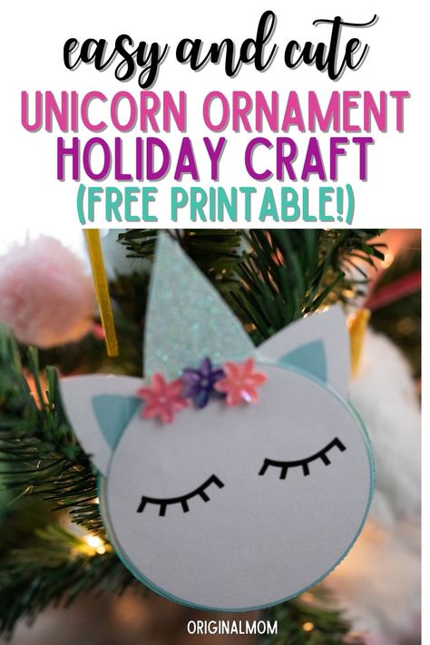 Cute Unicorn ornament DIY with free printable. Easy craft for kids to make! Fun class party activity, great activity for Unicorn Party. Make for Unicorn party favors or use to make Unicorn garland DIY! Unicorn Garland Diy, Unicorn Printable Free Template, Unicorn Ornament Diy, Diy Unicorn Crafts, Class Party Activities, Unicorn Crafts For Kids, Unicorn Garland, Easy Craft For Kids, Unicorn Christmas Ornament